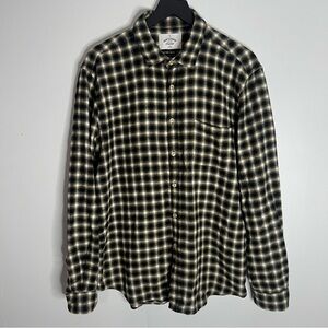 Portuguese Flannel Vouga Cotton Plaid Button Down Shirt Mens XL Beige Black